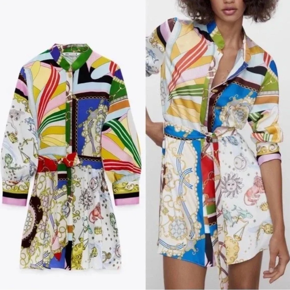 Zara Colorful Patterned Shirt Dress